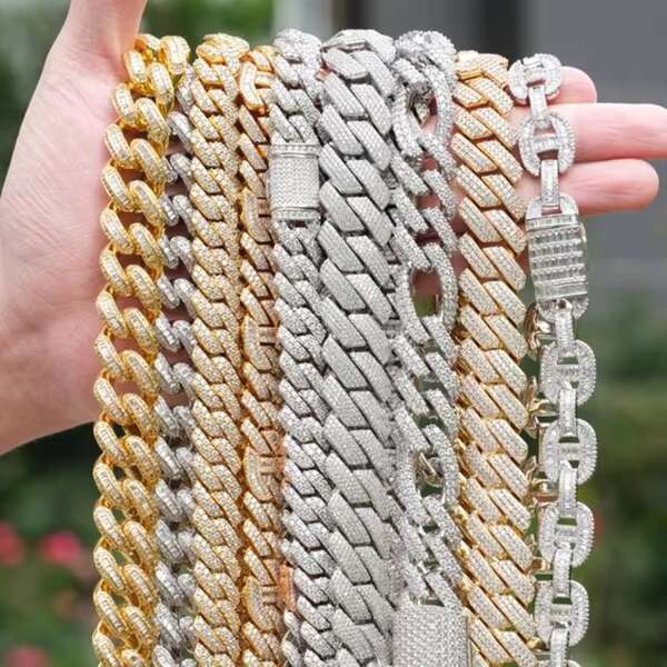 Fine Jewelry Hip Hop 925 Sterling Silver Vvs Moissanite Diamond Iced Out Miami Cuban Link Chain Necklace for Men