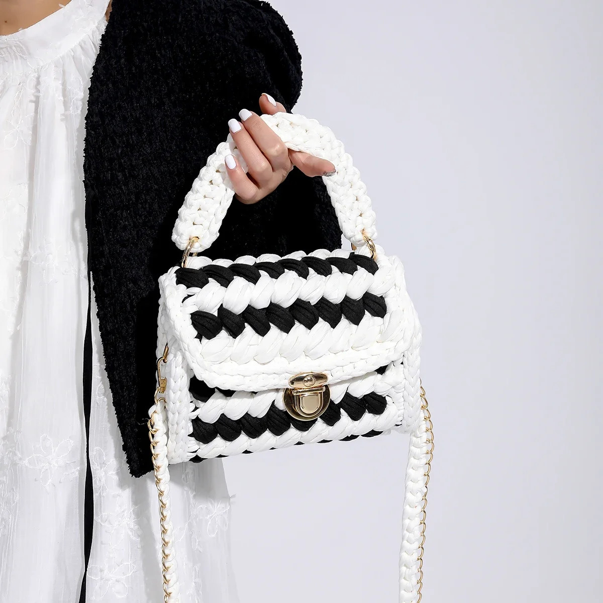 Women Handbag Woven Bag Knitted Shoulder y Knit Crochet Top Handle Lady Shopper Gifts 251110