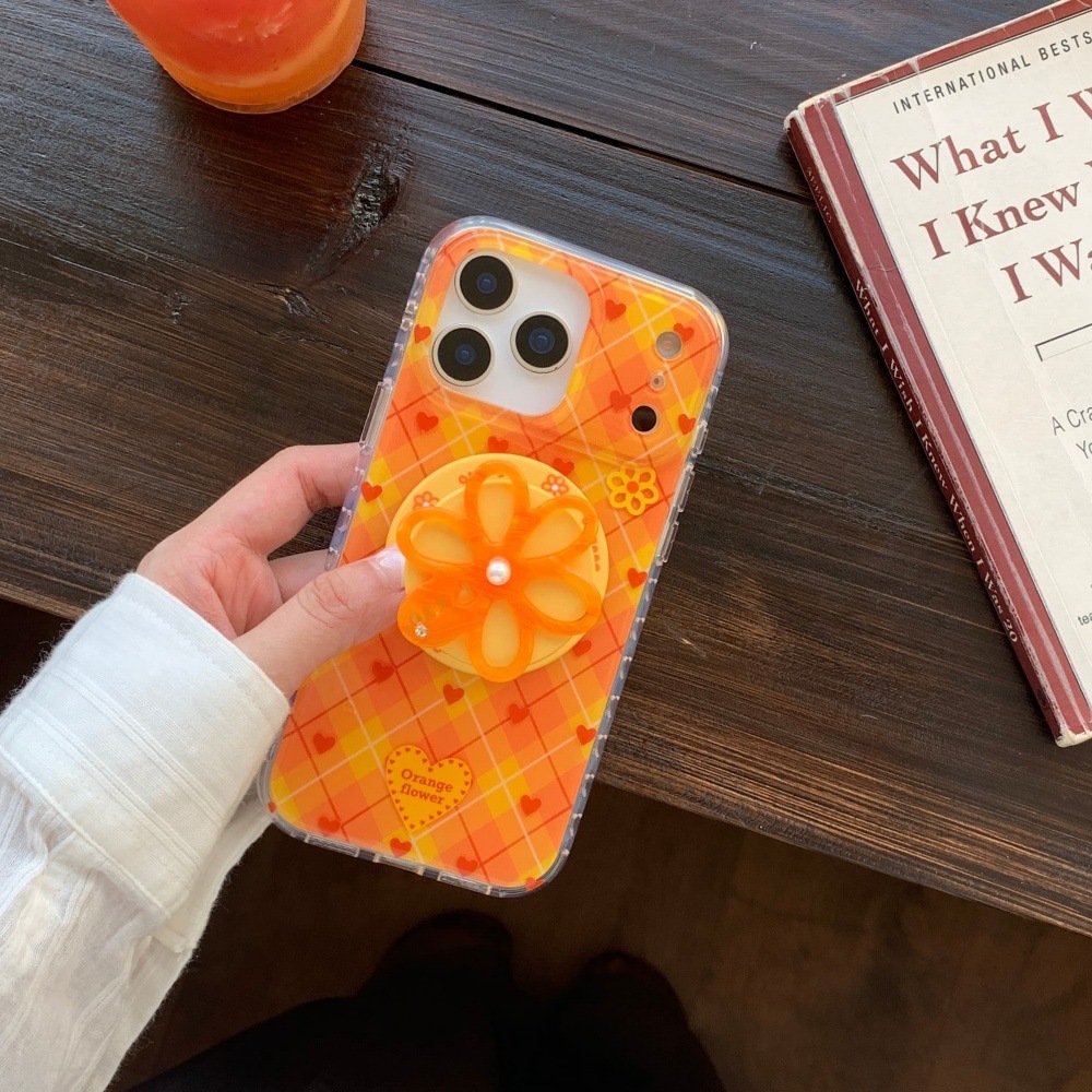 Plaid Heart Flower Stand Phone Case Compatible with iPhone 17/16 Cartoon Solid iPhone Color 15/14 Pro