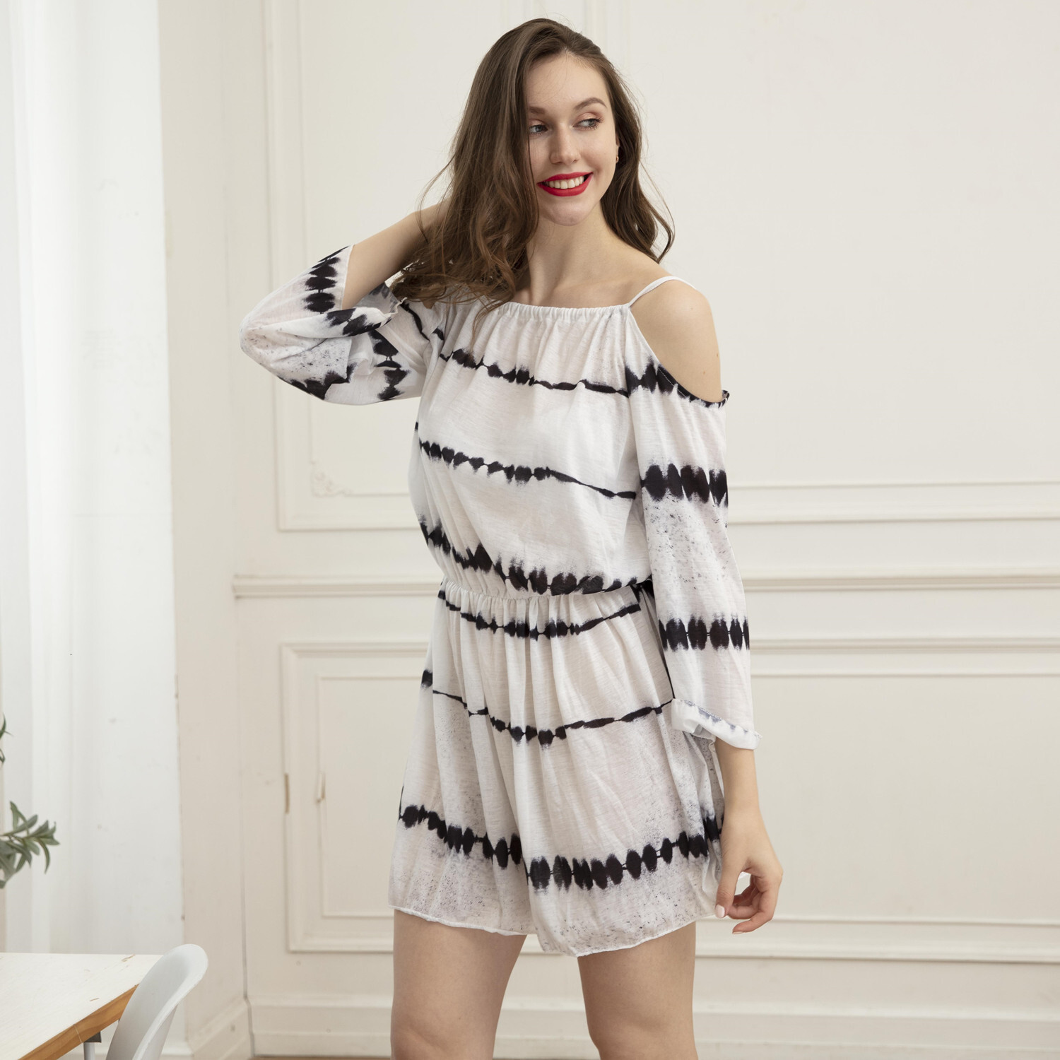 Spring summer 2025 new black and white stripe tie dyed Slip dress women's skirt