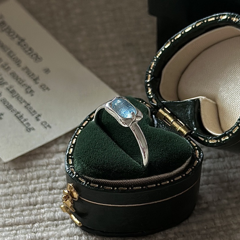 S925 Sterling Silver Korean Version Niche Fashion Ring Design Aquamarine Simple Basic Ring Designer Ring Korean Style Fashionable Ring Wholesale