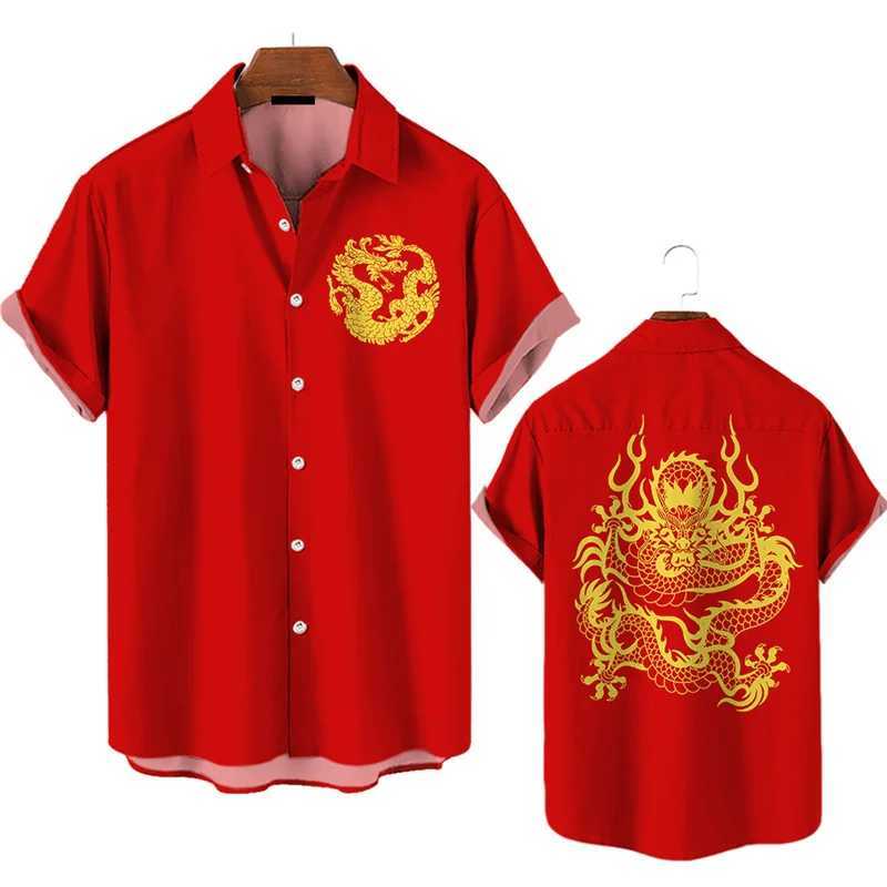 3D Print 2024 Chinese Loong Shirt Mens Fashion Summer Hawaiian Shirt Fashion Top Loose Short Sleeve Shirt X250410