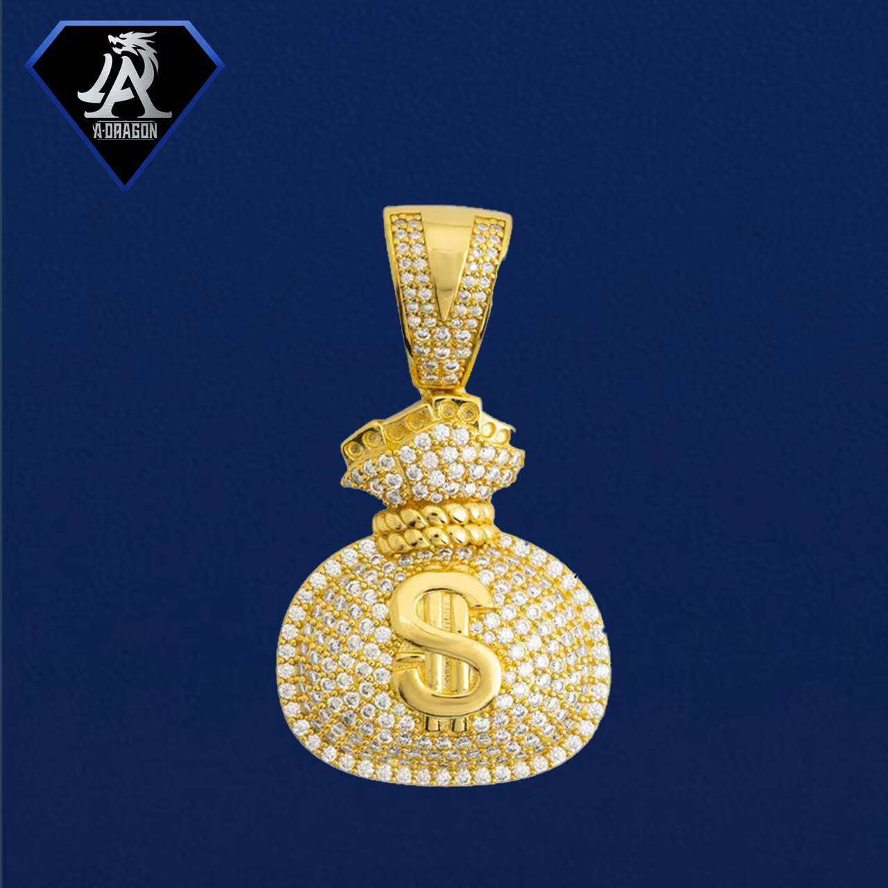 2024 New Arrival S925 Silver Money Bag Pendant Unisex Hip Hop Style Rectangular Moissanite Necklace