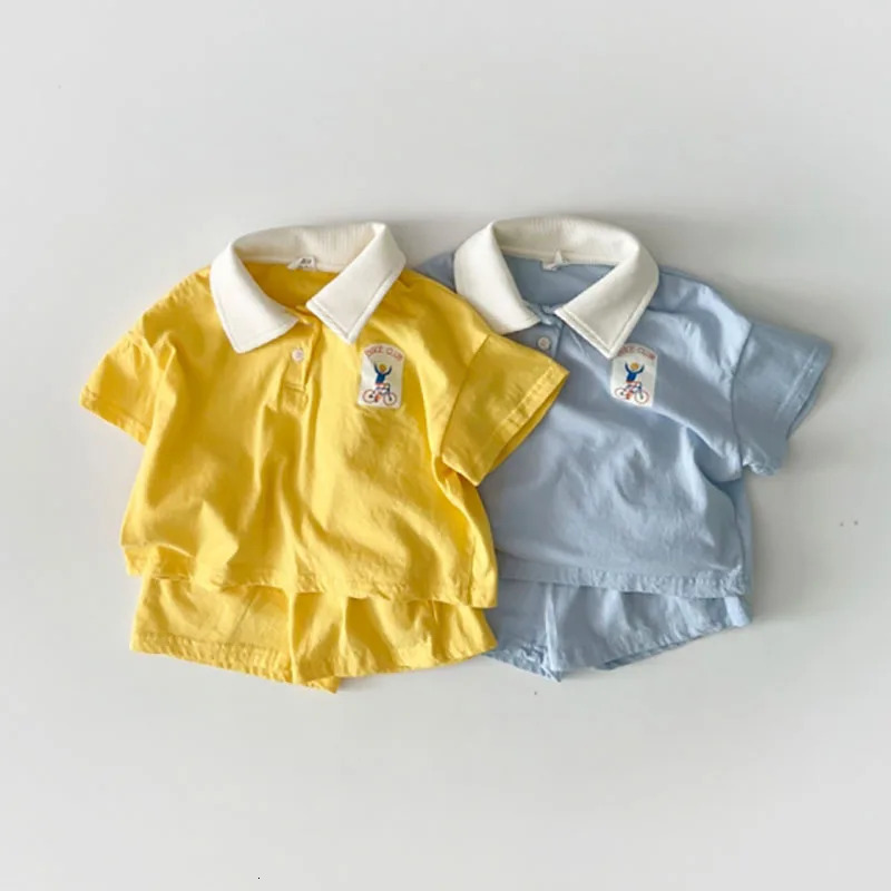Boys Summer Fashion Polo Sports Set Childrens Simple Collar T-shirt Cotton Loose Thin Cotton Shorts 2-piece Set 250409