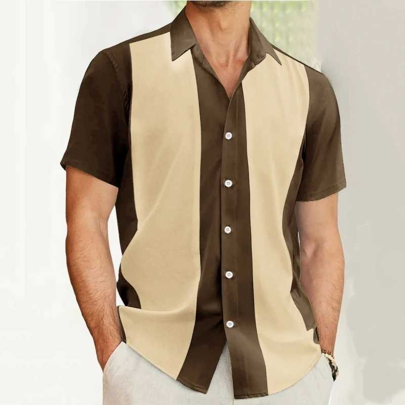 Striped mens 3D printed short sleeved Hawaiian beach shirt casual mens shirt loose button lapel T-shirt X250410