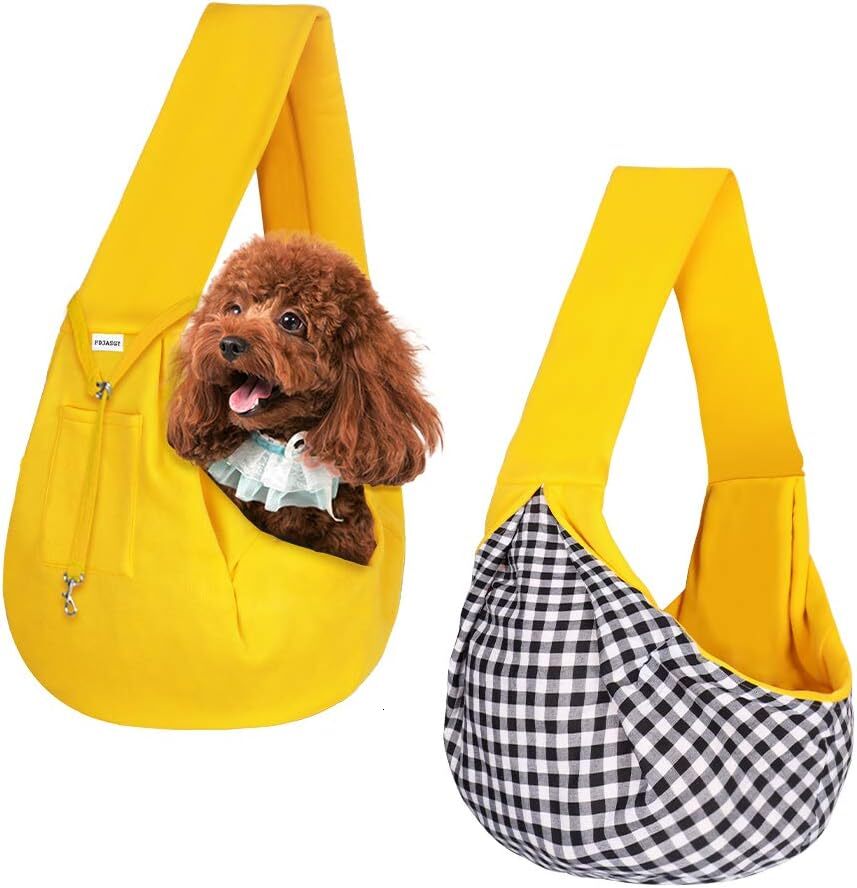 fdjasgy small pet strap strap hands free double sided pet dog bag handbag with pocket safety belt for dogs and cats outdoor travel lemon yellow