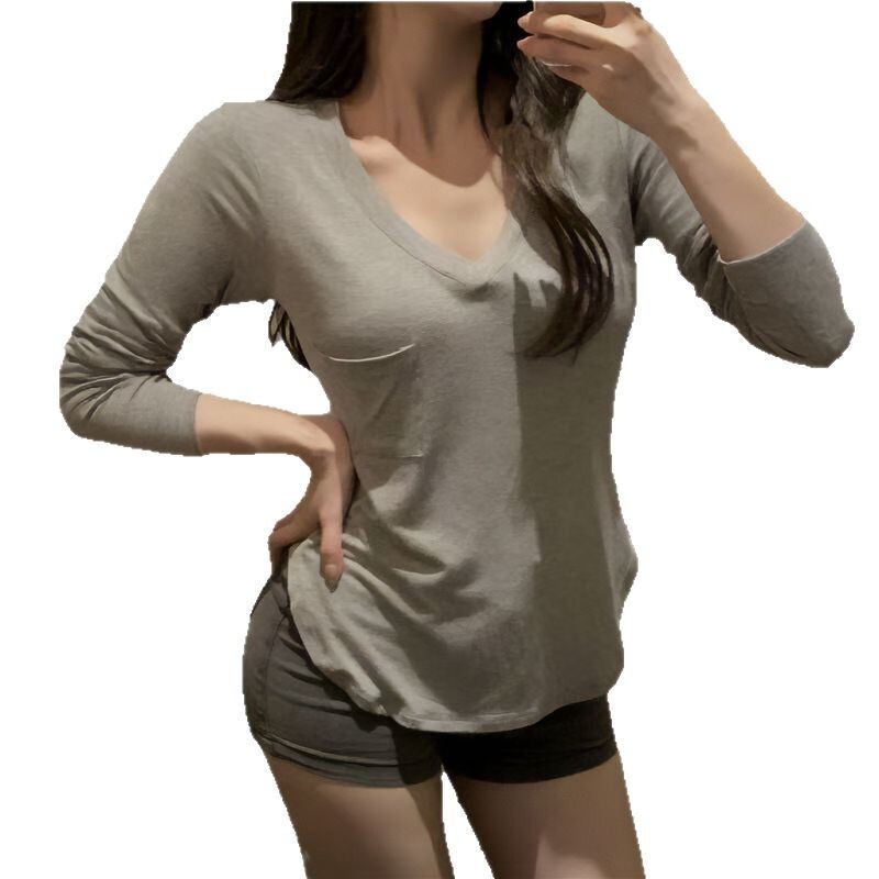 2025S Designer Women s T shirt Spring And Autumn With V neck Design Bottom Irregular Spicy Style Trendy Top Outdoor Casual Sports Short Sleeve