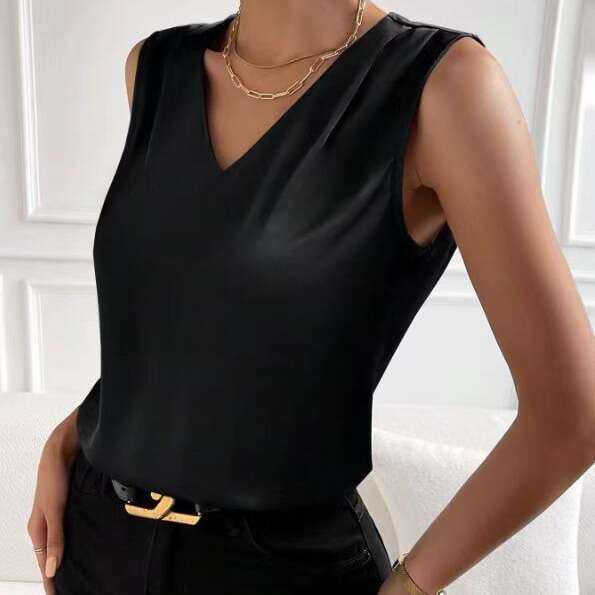 2025 Amazon Fashion Cross-Border Women's Clothing Satin Blazer with Cut Sleeves Elegant Commuter Vest Base Shirt