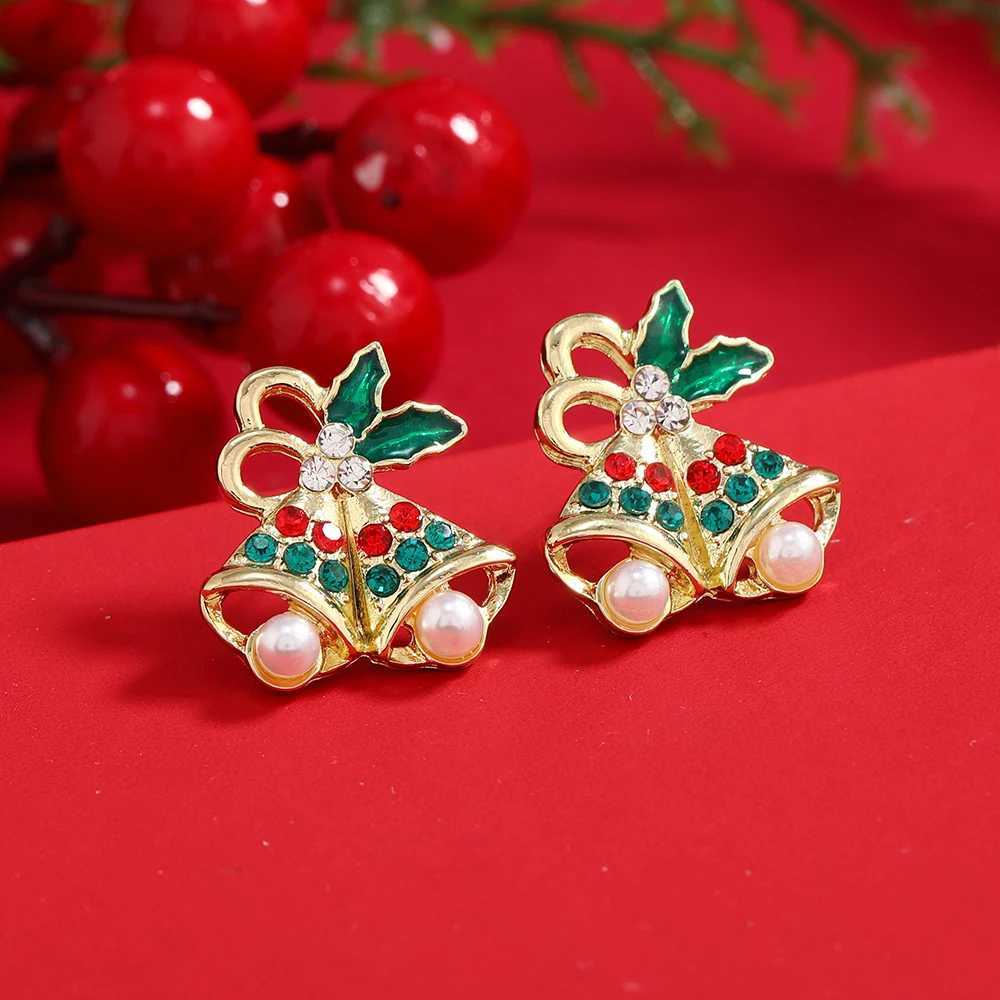 New Trendy Rhinestone Imitation Pearl Snowflake Bell Elk Christmas Hat Stud Earrings For Women Christmas Jewelry Accessories J251110
