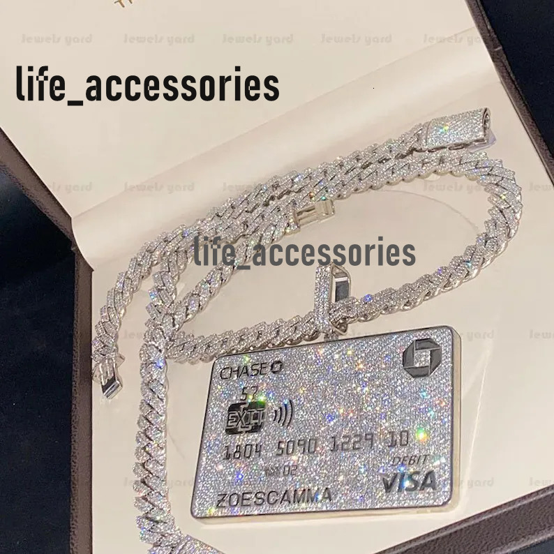 Credit Card Pendant 925 Sterling Silver VVS Moissanite Hip Hop Jewelry Custom Moissanite Pendant