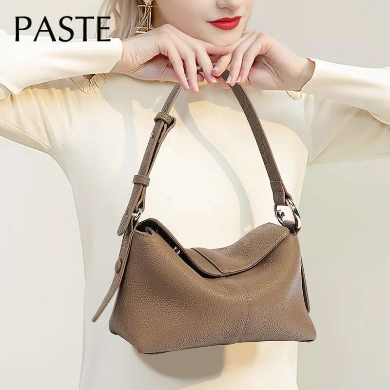 New Classic Premium Quality Pillow Full Grain Cow Leather Women Crossbody Bag Purple Beige Color Office Daily-Use Purse