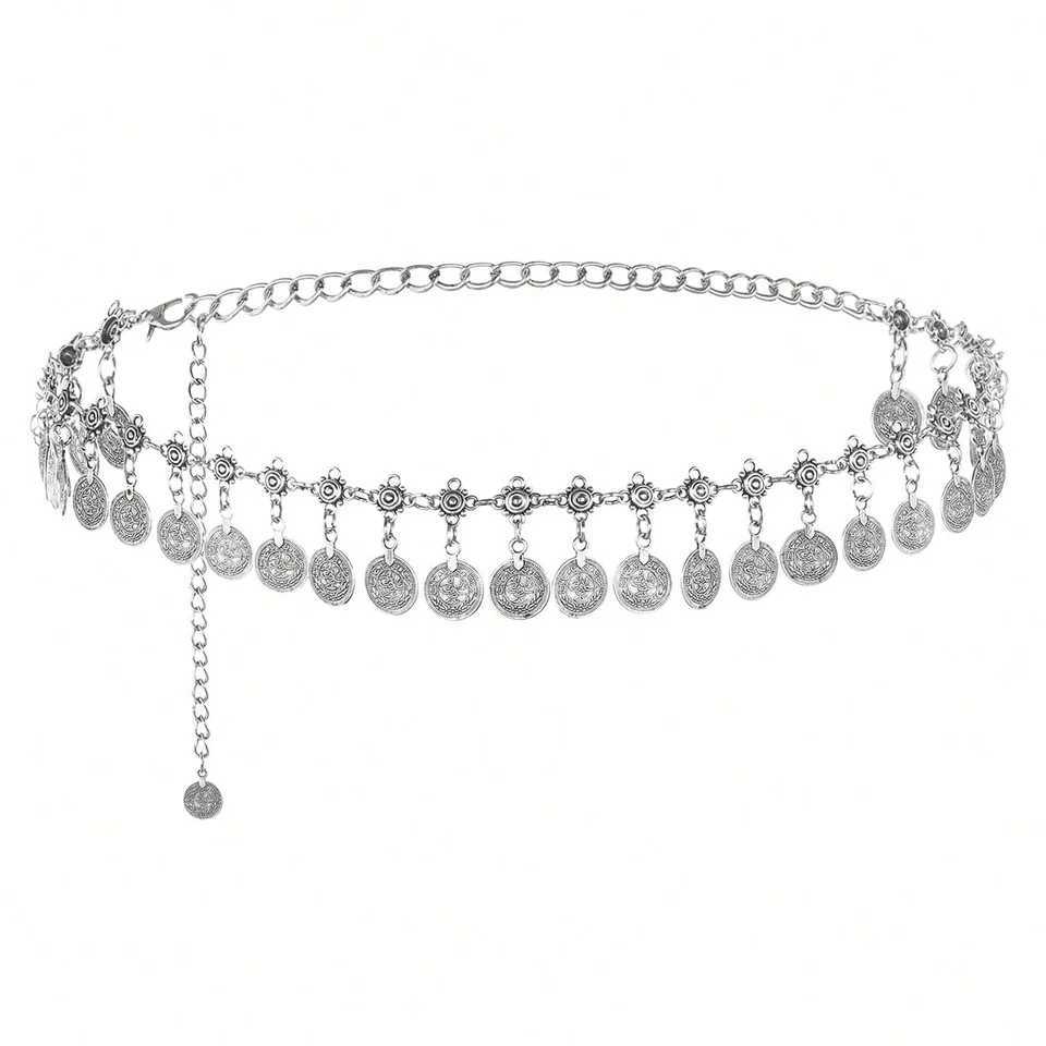 Womens metal waist chain thin decorative band used for dresses belly dance gold X250410