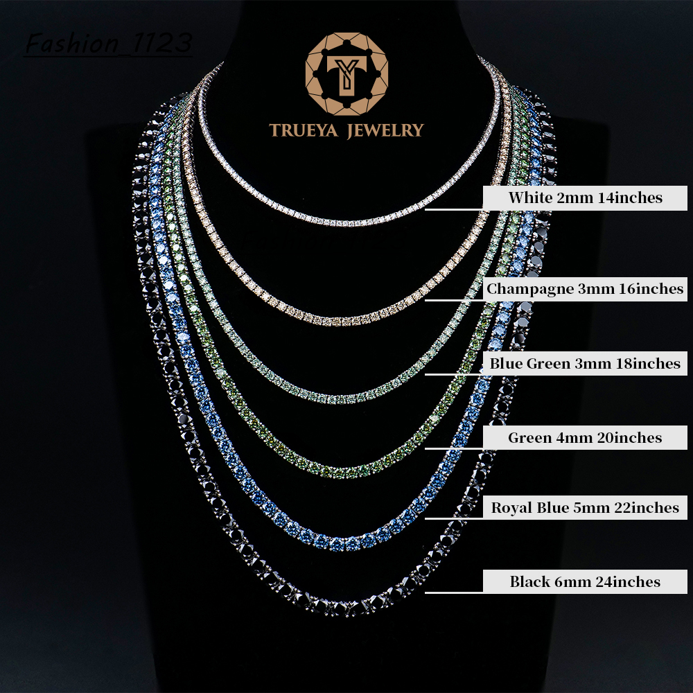 Trueya Women S925 Sterling Silver Cluster Color champagne Green Black Blue Mossanite Moissanite Diamond Tennis Chain Necklace