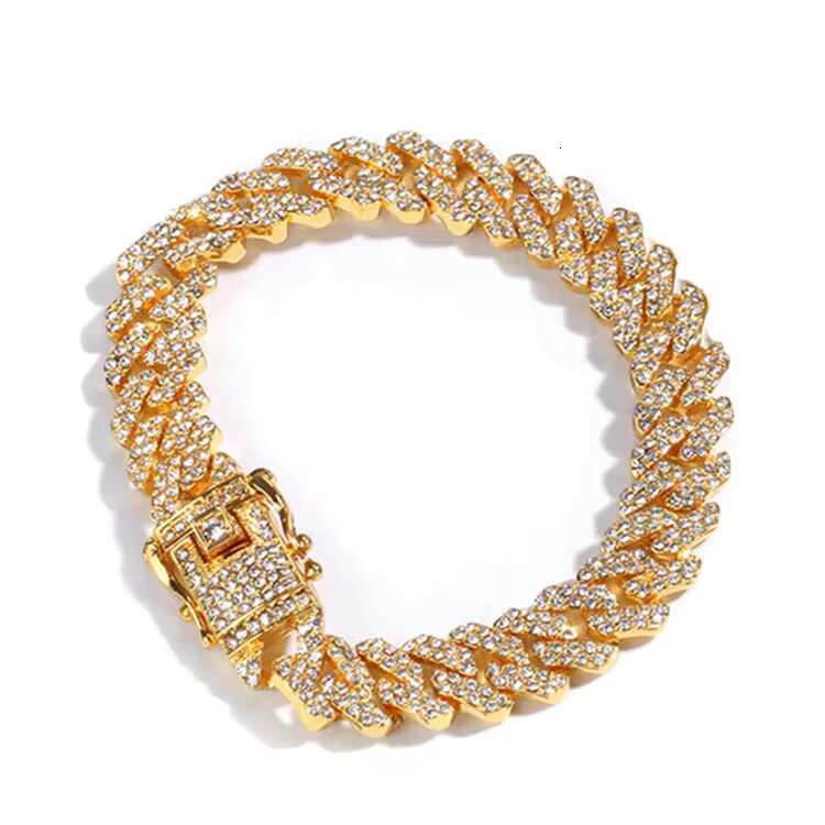 Factory Stock Iced Out Alloy with Two Row Bg Rhie Hip Hop 12mm Width Cuban Chain Bracelet