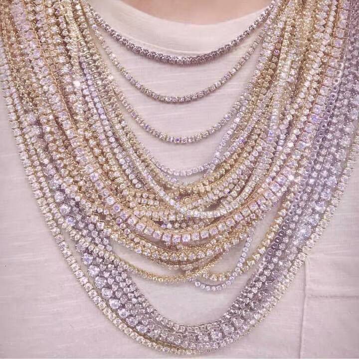 D VVS White Moissanite Hip Hop Chain 925 Sterling Silver 2mm 3mm 4mm 5mm 65mm Iced Out Moissanite Tennis Chain Necklace for Men