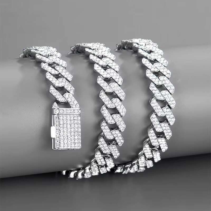 OUYA Hip Hop Jewelry 12mm White Gold Plated Iced CZ Pointed Cuban Chain Necklace