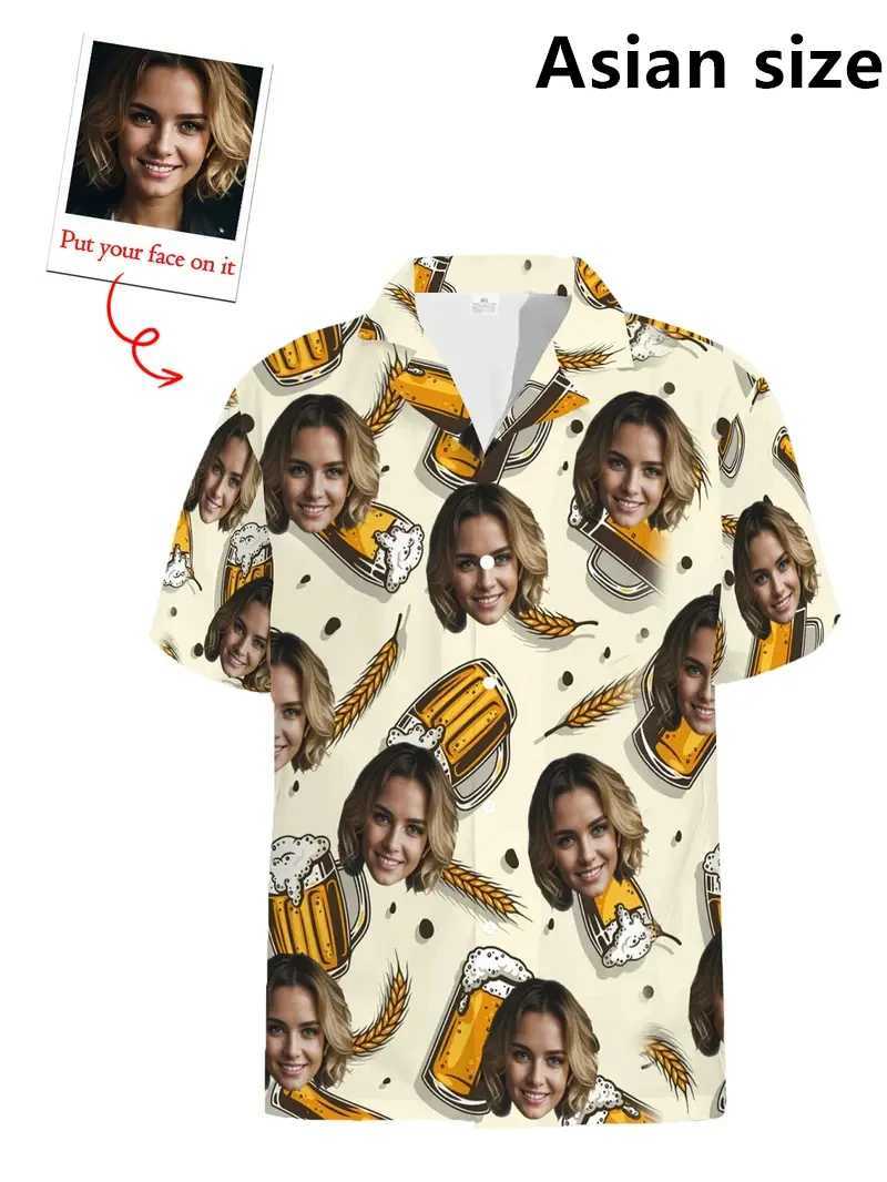 Summer custom unisex Hawaiian shirt 3D printed fun facial personalized beach shirt with collar short sleeved button up shirt top X250410