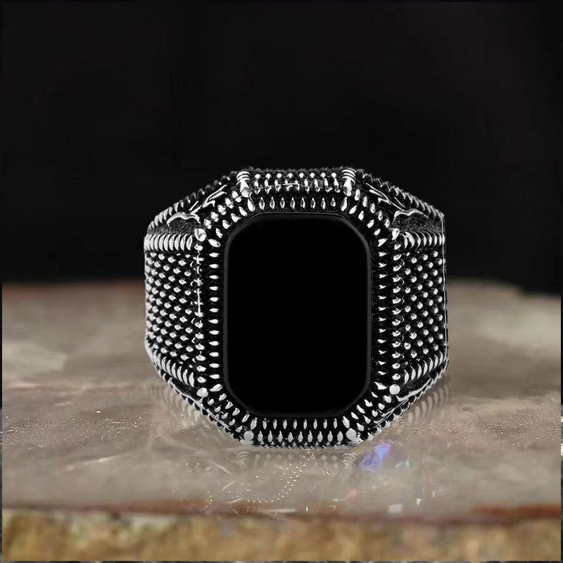Cross-border Totem Designer Ring Pattern Zircon Ring For Men Punk Dark Trendy Cool European Fashion Ring And American Style Ring Popular Retro Jewelry