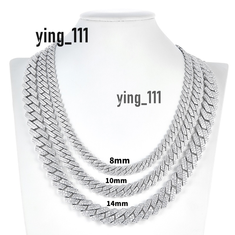 White Gold 8-12mm 2 Rows Vvs Moissanite Diamonds Pass Tester Sterling Silver Miami Cuban Chain Moissanite