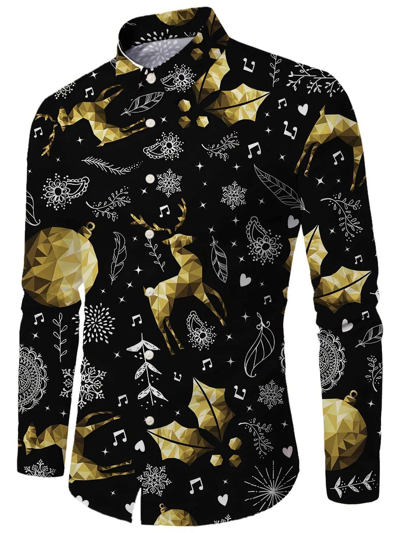 Christmas Theme Mens Gift Elk Graphic Printed Formal Shirts Christmas Graphics Long Sve Shirt Fashion Mens Shirts For Men Q251110
