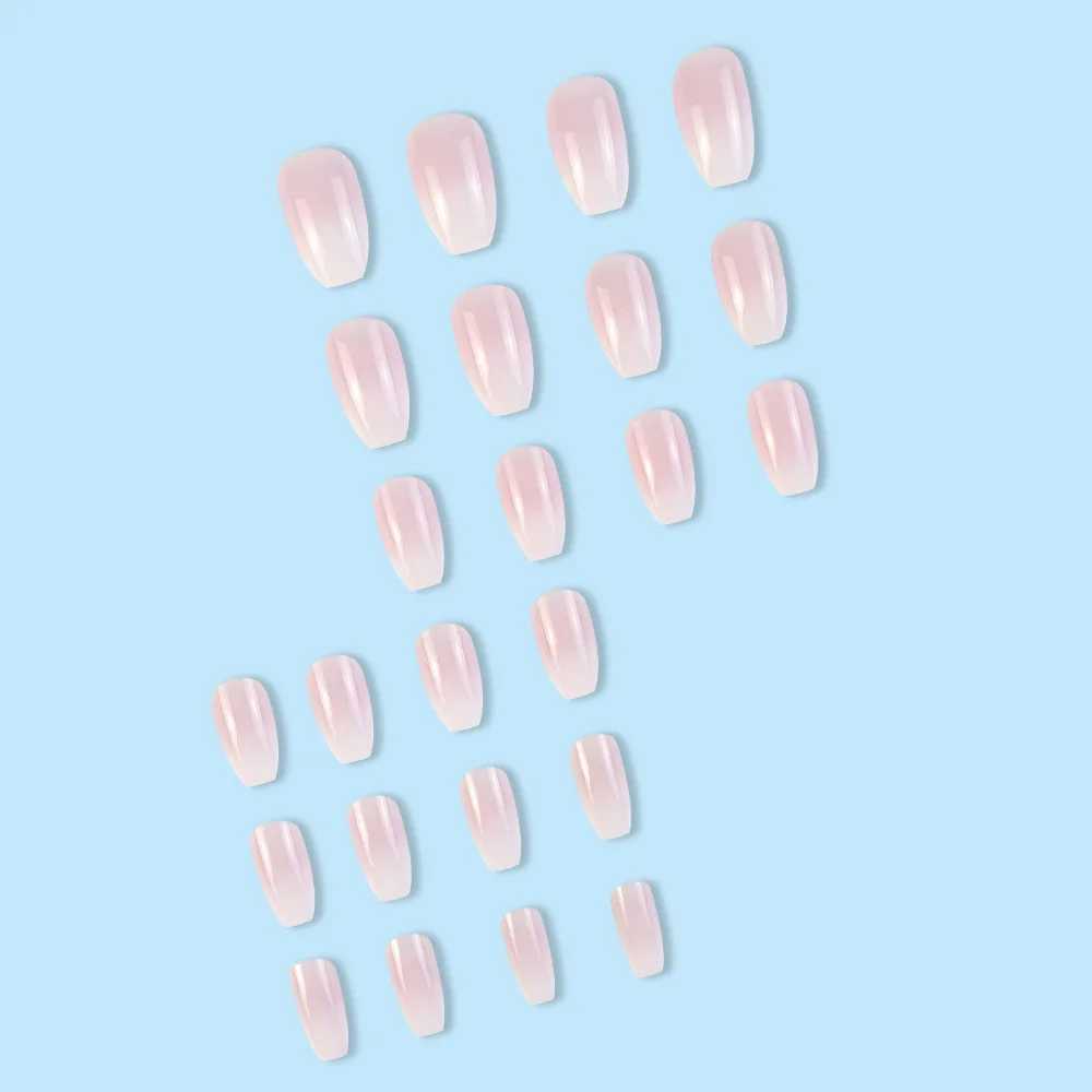 24 Smooth Short Ballet Actors Pressing Nails Pink Gradient Fake Nails Artificial Fingers Ergonomic Fake Nails W250410