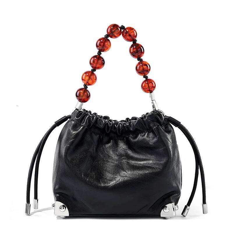 New Chinese Style Beaded Genuine Leather Handheld Wrinkled Crossbody Shoulder Bag For Women Boho Chic Clutch Purse St251110