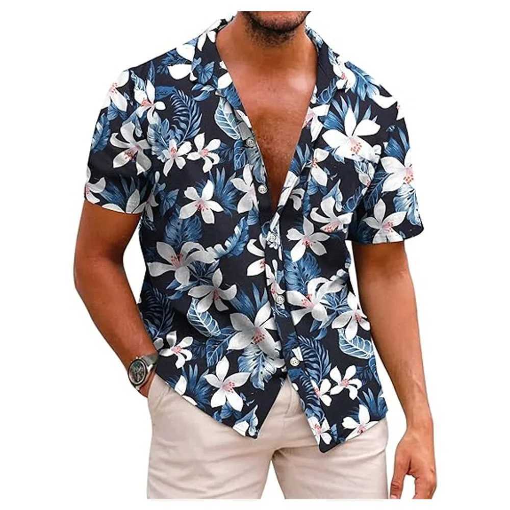 Summer mens Hawaiian shirt couple clothing mens casual clothing floral shirt tropical beach shirt mens short sleeved button X250410