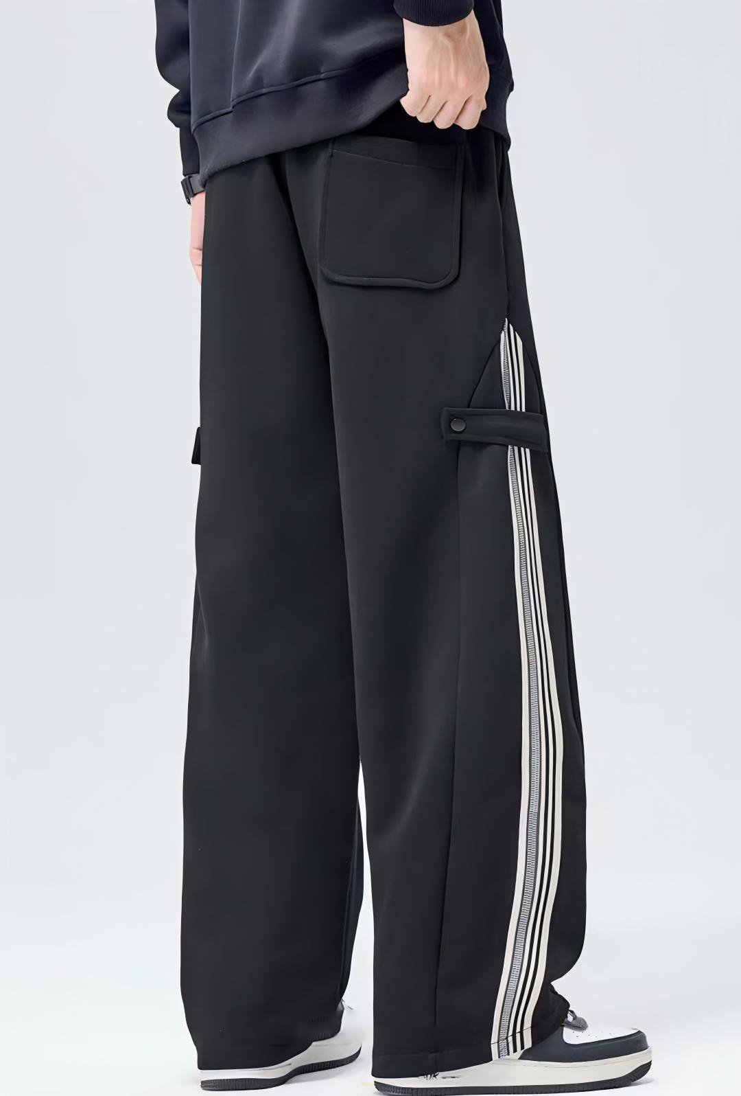 Men's New Arrival Trendy Knit Pants - Longer Length Black Relaxed Straight-Leg Trousers 3021