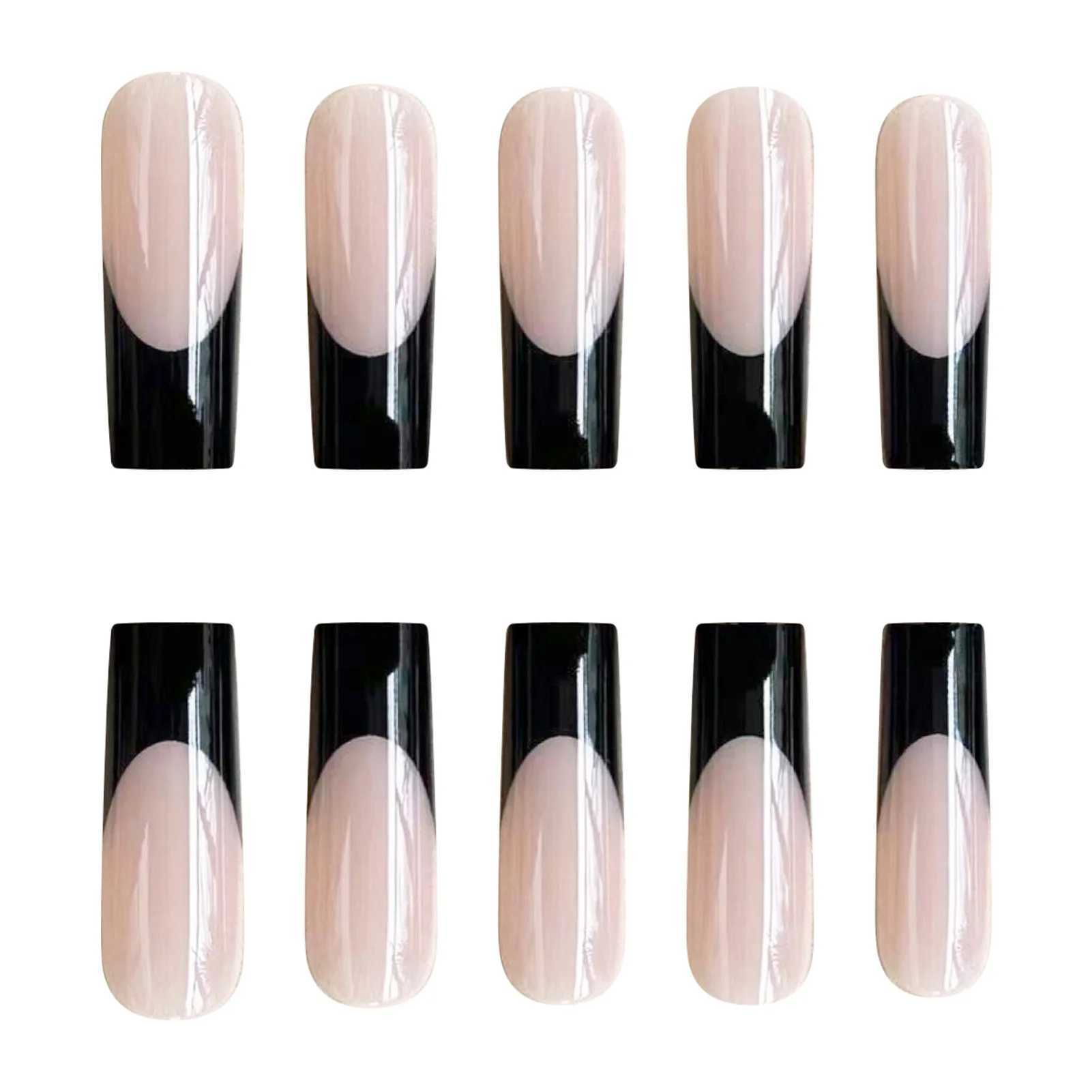 24 pieces of black edge ultra long French fake nails acrylic ballet dancer fake nails press square nails tip professional nail art W250410