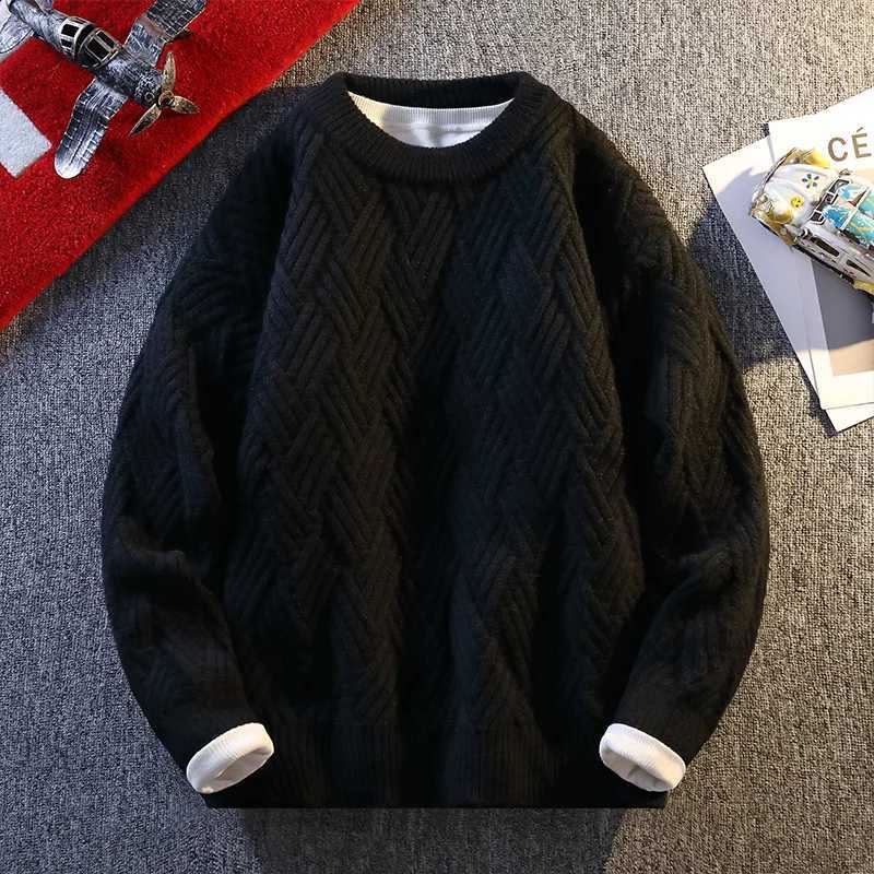 Fashion Knit Sweater Men Cable Pullover New Autumn Winter Diamond Pattern Loose Fit Solid Fashion Casual Streetwear Crew Neck Sweaters Y251110