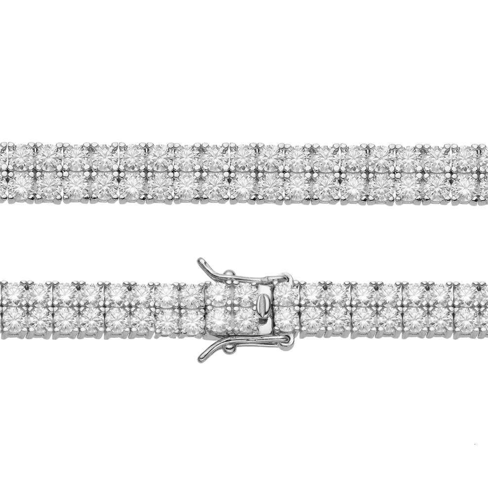 New Hip Hop Bling Jewelry 6mm Width 925 Sterling Silver Micro Paving Moissanite Double Layer Tennis Chain Bracelet