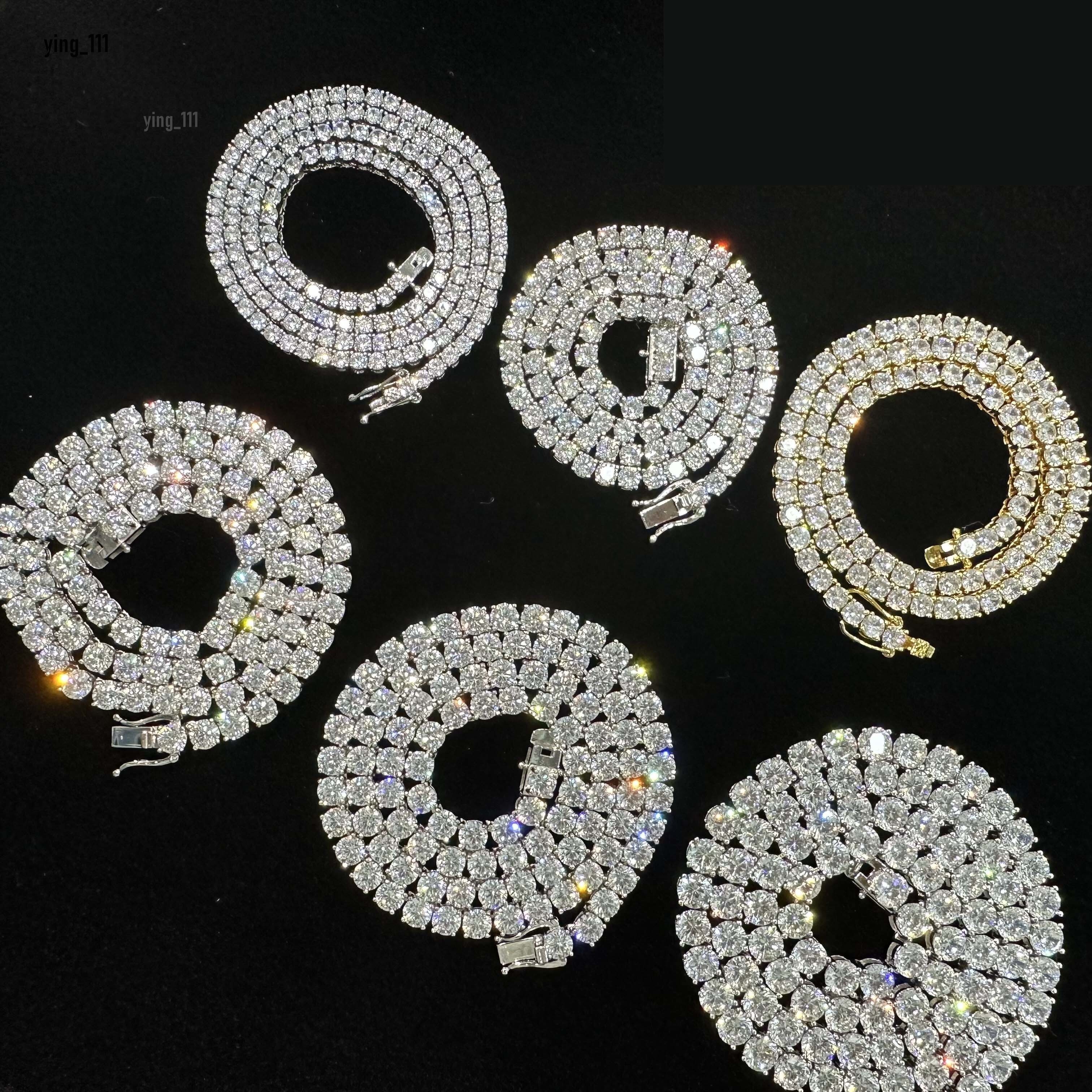 Wholesale Hip Hop Jewelry Fashion Iced Out 18K Gold Plated 925 Silver Brass Zircon Tennis Chain Necklace for Men Women