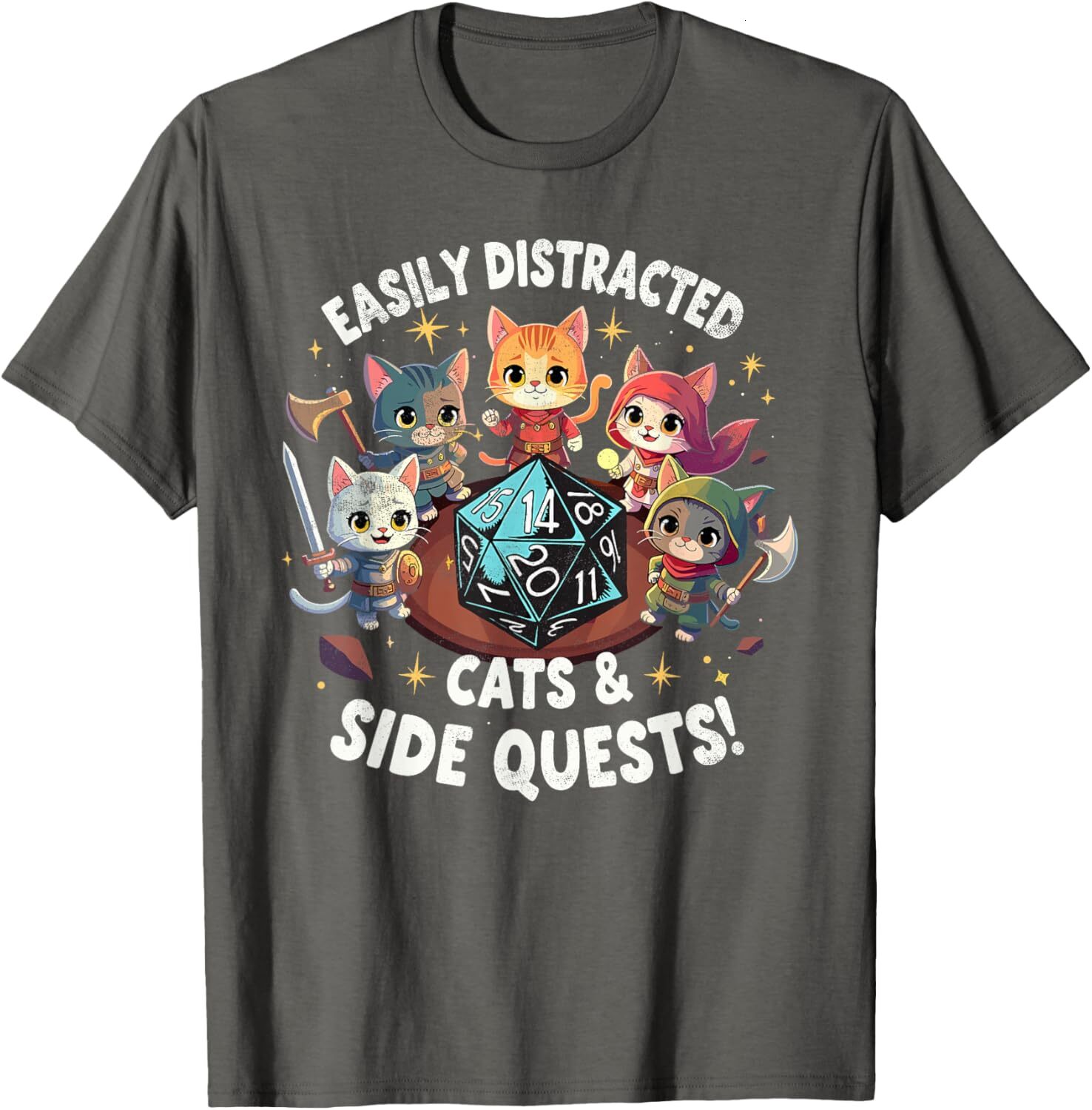 T shirt for Mens Easily Distracted Cats Side Quests Cat Gamer Video Games Graphic Tee Casual Tops Clothes Short sleeve cool