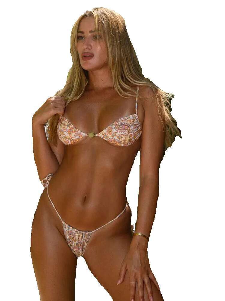 Zrtak two-piece 2024 women's push up sexy set printed swimsuit solid bikini