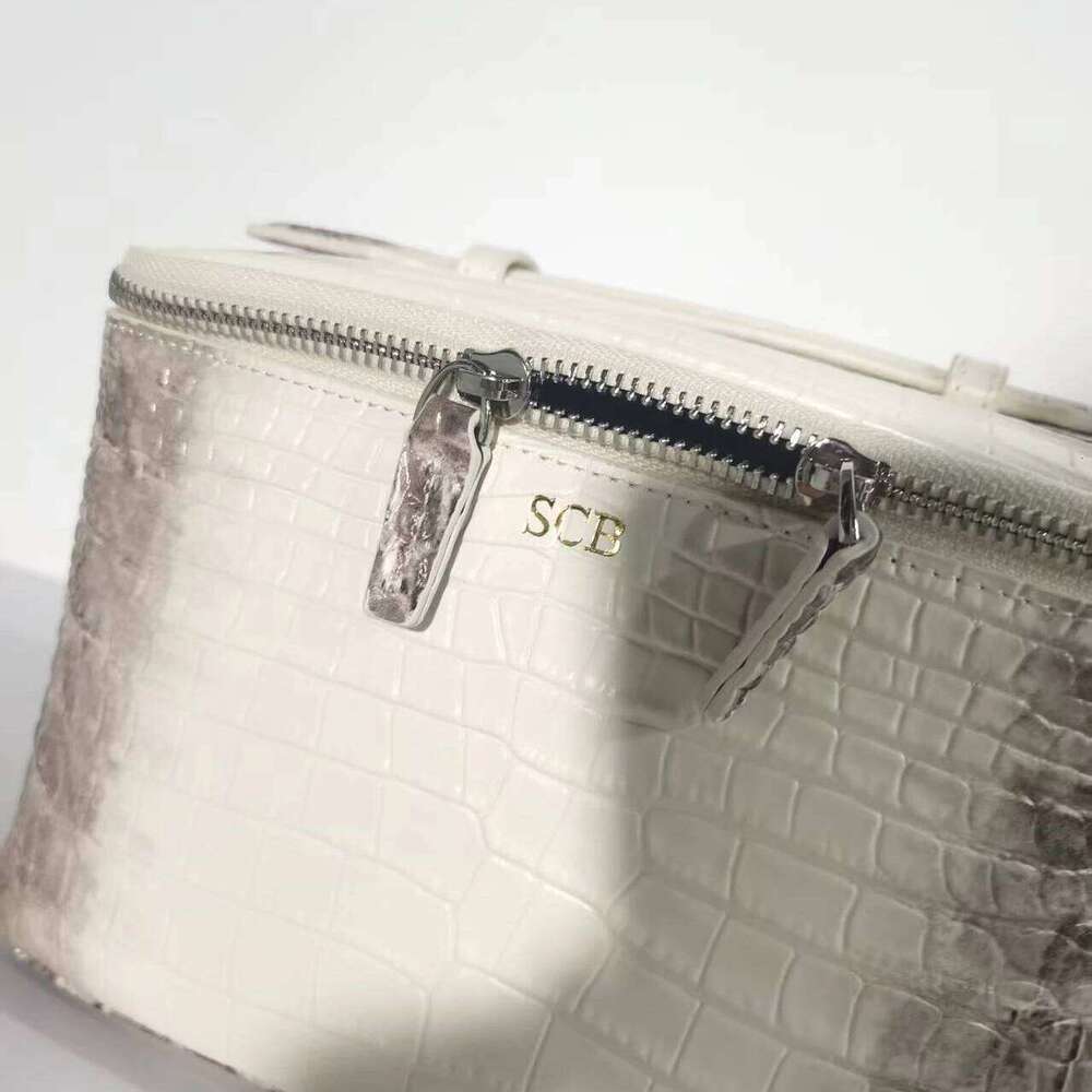 Cowhide Leather Crocodile Pattern Makeup New Free Initials Travel Portable Toiletry Large Capacity Storage Cosmetic Bag 251110