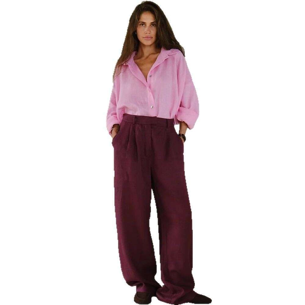 2025 Cross-Border European and American Independent Station Spring New Women's Turn-Down Collar Fashion Solid Color Button Long Sleeve Casual Shi