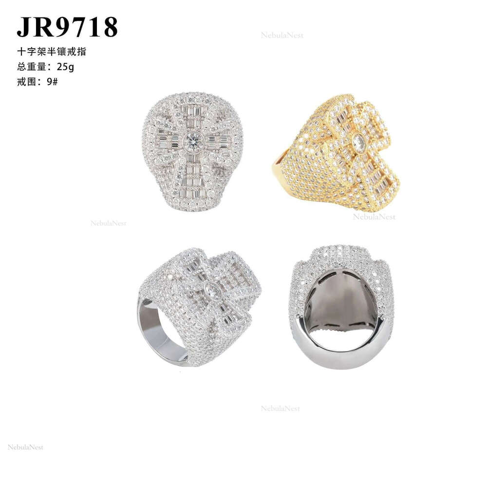 ZUANFA new personalized cross moissanite sier hip-hop mens ring