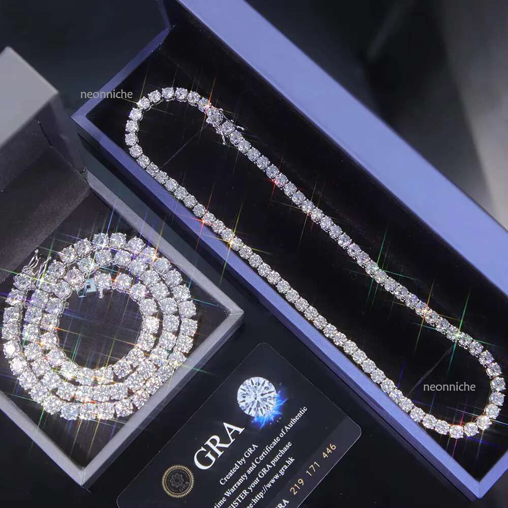2mm-6.5mm 100% Passed Dia Test S Sier With GRA VVS Moissanite Tennis Chain Ready to Ship for Necklace