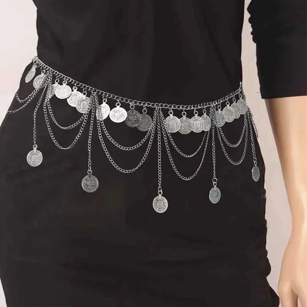 Bohen All match waist chain tassel coin retro metal webbing for dresses Fem high waist chain strap for Wen accessories X250410