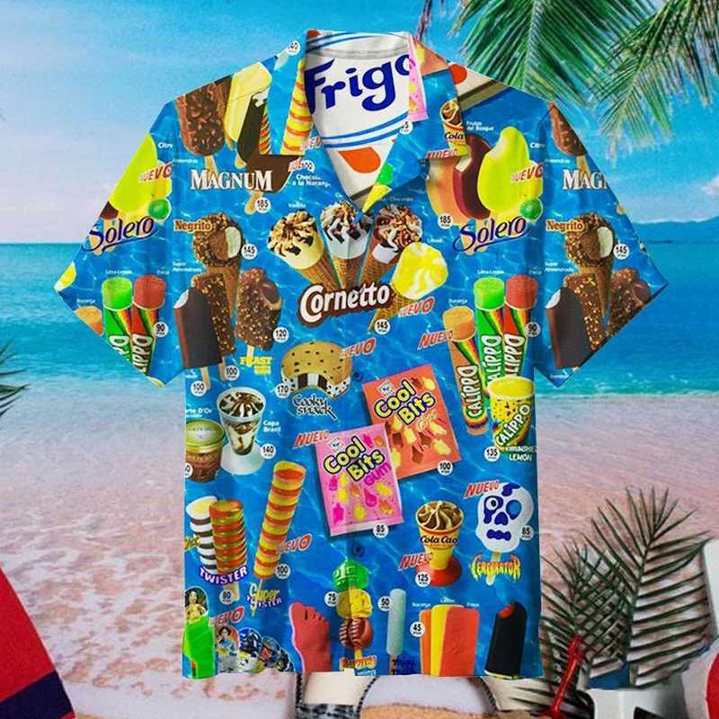 2024 Hawaii Mens Summer Ice Cream T-shirt Beach Printed Short Sleeve Top Casual Design Mens Wear X250410