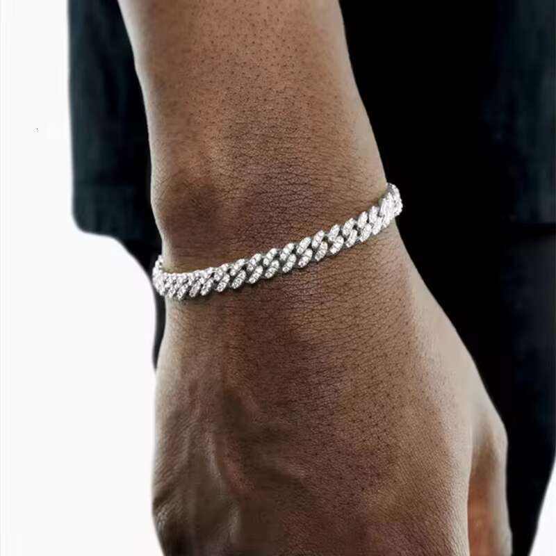 Mens Womens 925 Sterling Silver 18K Gold Plated Bracelet Bangle Moissanite Charm Jewelry Diamond Cuban Fashion Chain Gift