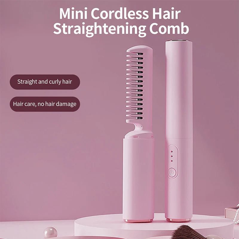 Hair Straightener Comb Wireless Mini with Negative Ion Technology Straightening Comb Portable for Home Travel Salon Styling 251107