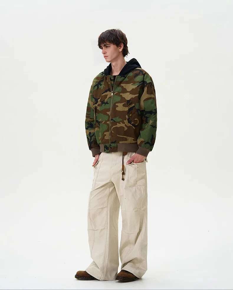 Camouflage Thickened Cotton-Padded Coat Contrasting Hooded Jackets Street Wear Puffer Jacket