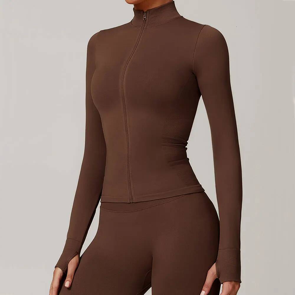 Zipper Jacket Women Crop Seamless Yoga T-shirts Solid Sports Top Long Sleeve Running Shirts Quick Dry Fitness Gym Sport Wear