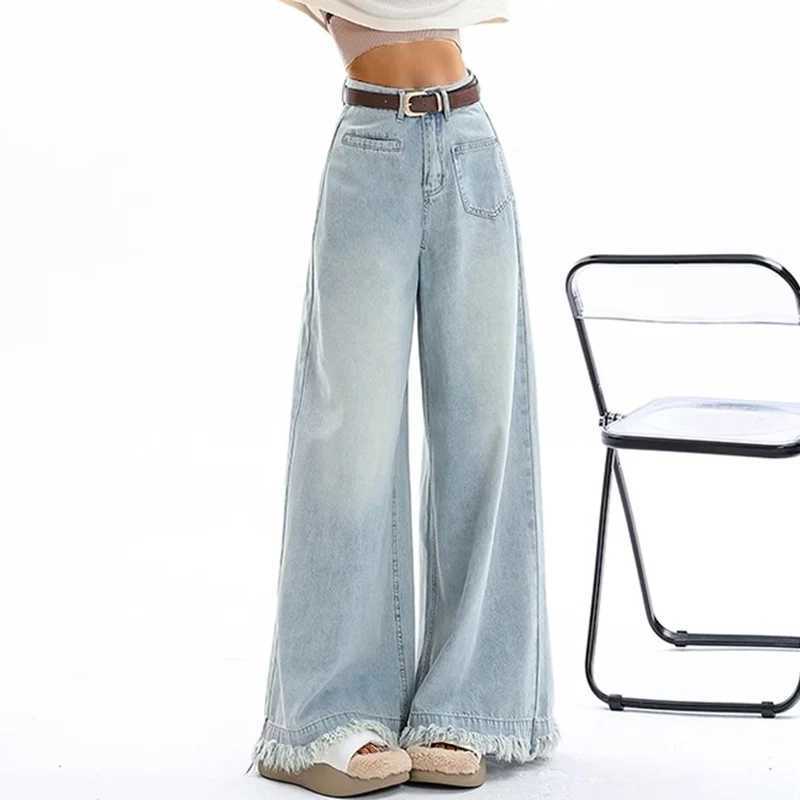 Woman High Waist Oversized Loose Jeans Female Vintage Baggy Wide Leg Pants Girls FashionLight Blue Retro Blue Denim Trousers C251110