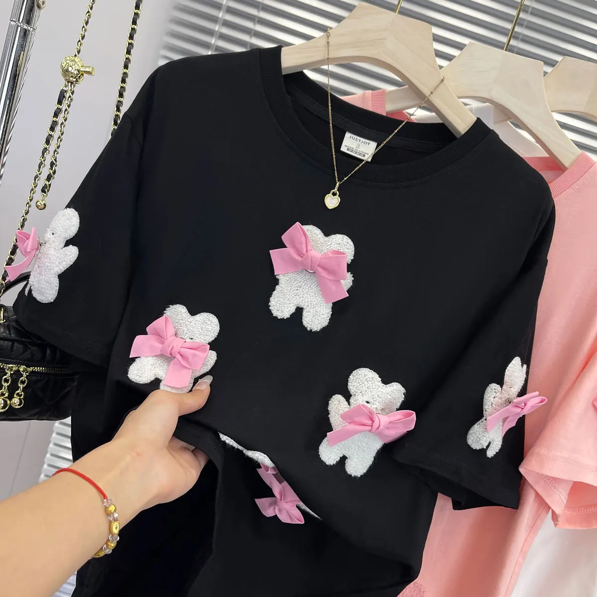 Little Bear Embroidery Y2k 3D Bow Womens Plus Size T-shirt Korean Sweet Kawaii Cute Tee Summer Fashion Harajuku Top 250409