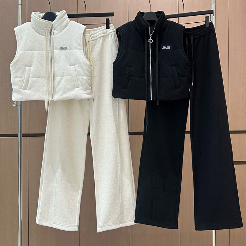 Women Short Zipper Vest Elastic Drawstring Pants Tracksuit Sets Designer Sleeveless Jacket Straight Leg Pants Outfit Autumn Winter Outdoor Jogging Sportswear