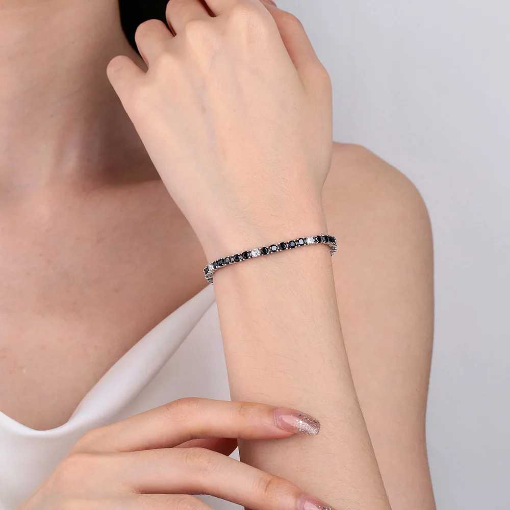 m S925 Silver Tennis Bracelet Pave Black Mix White Cubic Zircon 16-21CM Hiphop Rock Solid Fine Jewelry For Women/Men 250408