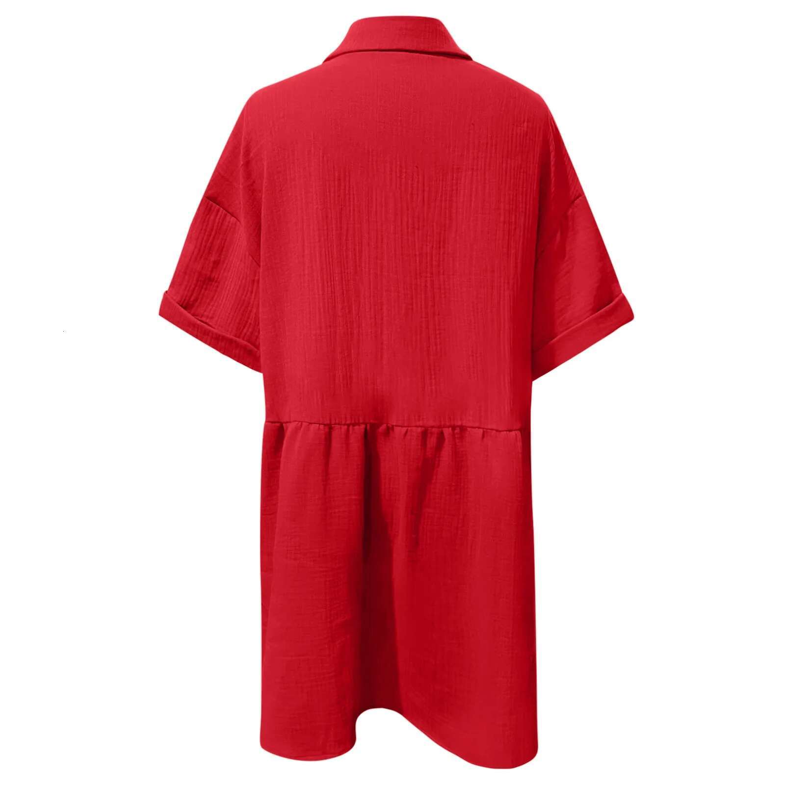 Dongdumaoyi Women S Solid Color Shirt Collar Short Sleeved Cardigan Button Dress Sundress Summer Midi Dresses For