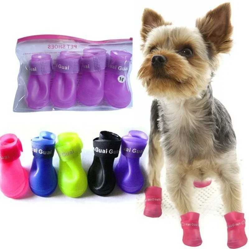 4 pieces of pet dog shoes candy colored waterproof boots rubber shoes rain boots T2504010